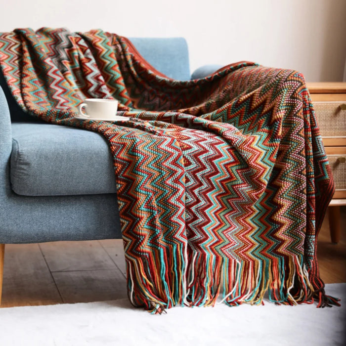 WINTERGLANS | Bohemian Deken | Geometrisch Gebreide Hoes voor Bankstoel | Bed Plaid | Boho Decoratieve Deken