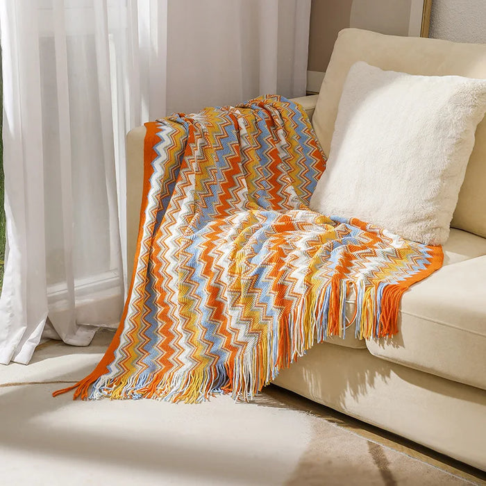 WINTERGLANS | Bohemian Deken | Geometrisch Gebreide Hoes voor Bankstoel | Bed Plaid | Boho Decoratieve Deken