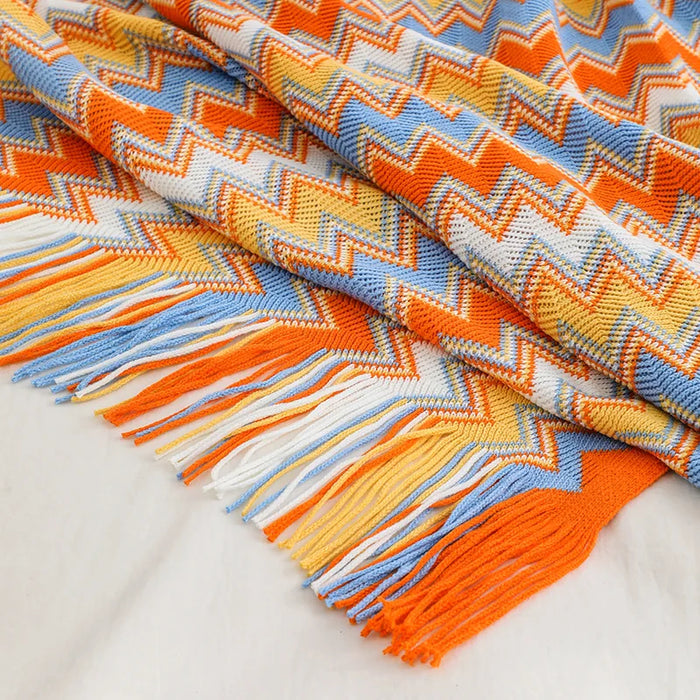 WINTERGLANS | Bohemian Deken | Geometrisch Gebreide Hoes voor Bankstoel | Bed Plaid | Boho Decoratieve Deken