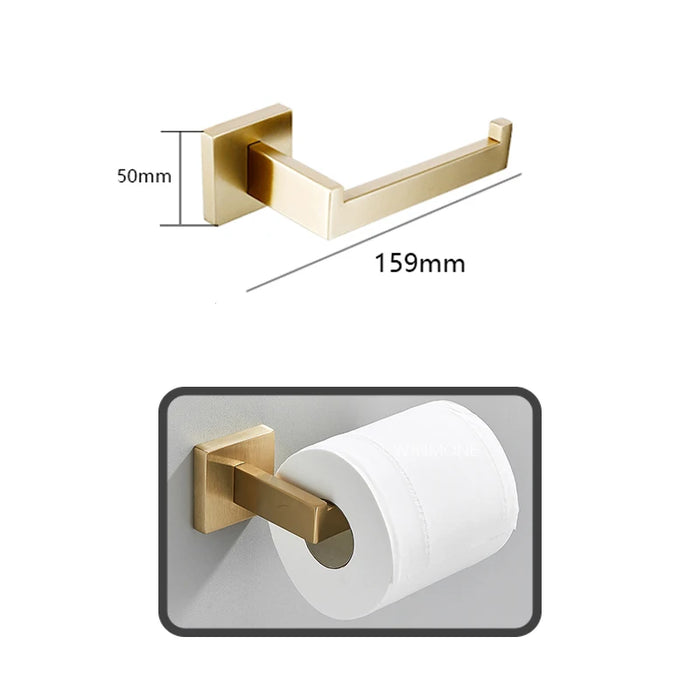 LUXE LEVEN | Badkamer Accessoires Set met Geborsteld Gouden Hardware | Zwarte Badkamer Accessoires Set 4 Stuks