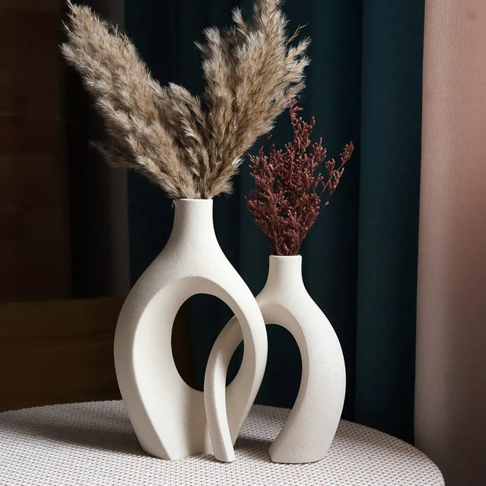LiefdesKnuffel Vaas | Minimalistisch Keramisch Ontwerp | Bohemian Stijl | Set van 2 | Perfect voor Woonkamer, Keuken, en Meer