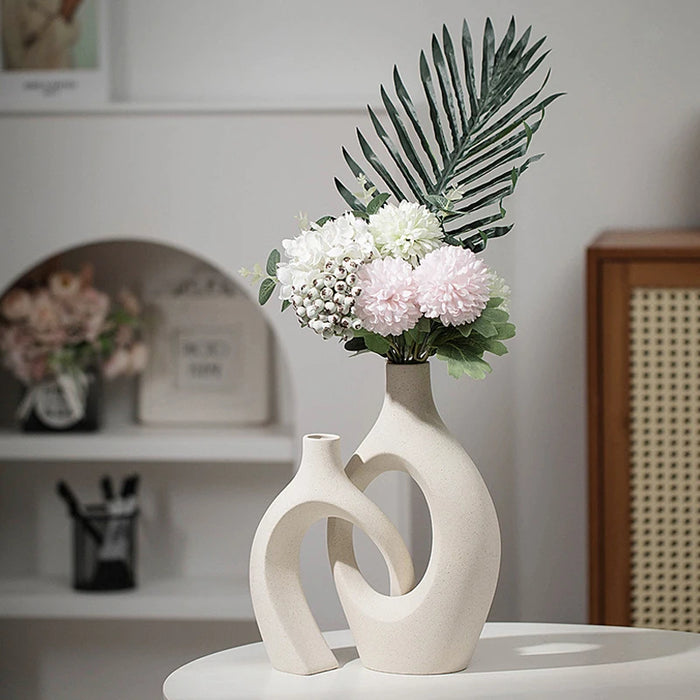 LiefdesKnuffel Vaas | Minimalistisch Keramisch Ontwerp | Bohemian Stijl | Set van 2 | Perfect voor Woonkamer, Keuken, en Meer