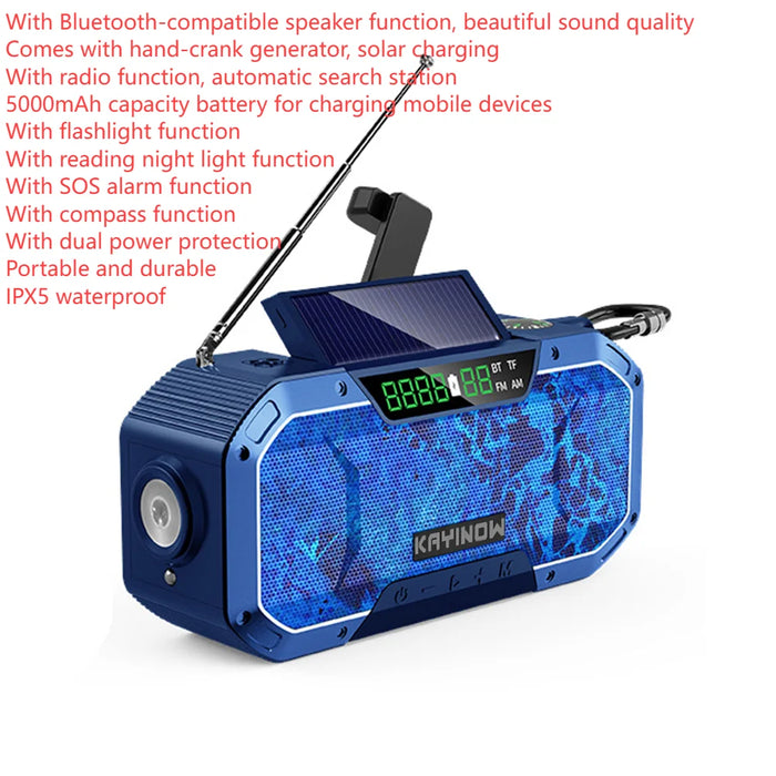 SOLAIRE | Noodradio AM/FM Draagbare Radio met LED Zonne-Handkruk USB 5000mAh/10000mAh Oplaadbare Zaklamp Leeslamp SOS Alarm |