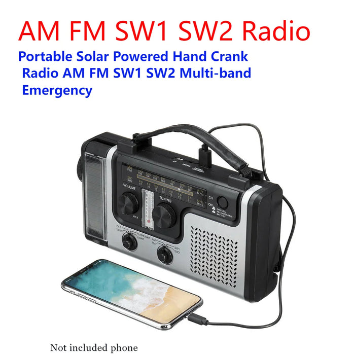 SOLAIRE | Noodradio AM/FM Draagbare Radio met LED Zonne-Handkruk USB 5000mAh/10000mAh Oplaadbare Zaklamp Leeslamp SOS Alarm |