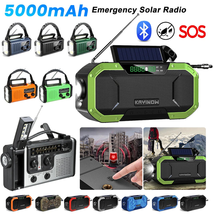SOLAIRE | Noodradio AM/FM Draagbare Radio met LED Zonne-Handkruk USB 5000mAh/10000mAh Oplaadbare Zaklamp Leeslamp SOS Alarm |