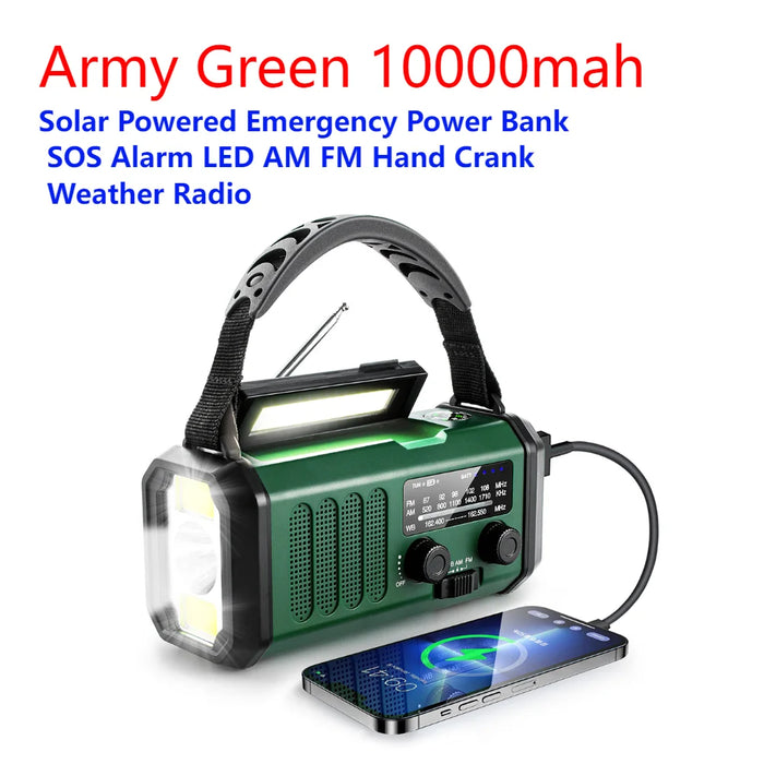 SOLAIRE | Noodradio AM/FM Draagbare Radio met LED Zonne-Handkruk USB 5000mAh/10000mAh Oplaadbare Zaklamp Leeslamp SOS Alarm |