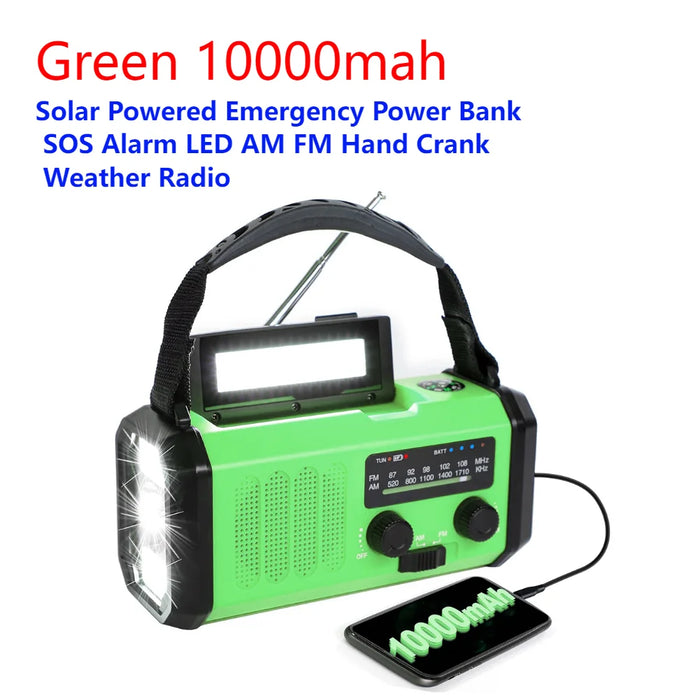 SOLAIRE | Noodradio AM/FM Draagbare Radio met LED Zonne-Handkruk USB 5000mAh/10000mAh Oplaadbare Zaklamp Leeslamp SOS Alarm |
