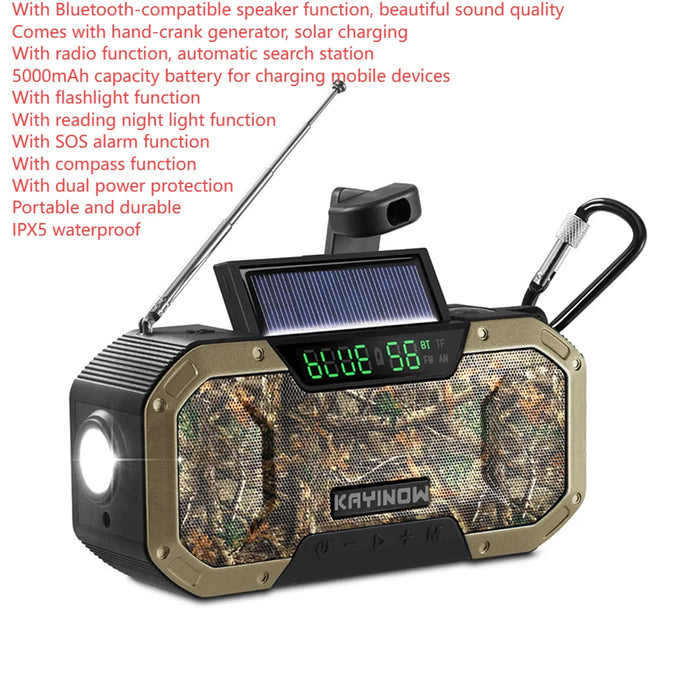 SOLAIRE | Noodradio AM/FM Draagbare Radio met LED Zonne-Handkruk USB 5000mAh/10000mAh Oplaadbare Zaklamp Leeslamp SOS Alarm |