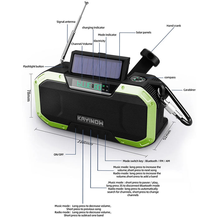SOLAIRE | Noodradio AM/FM Draagbare Radio met LED Zonne-Handkruk USB 5000mAh/10000mAh Oplaadbare Zaklamp Leeslamp SOS Alarm |