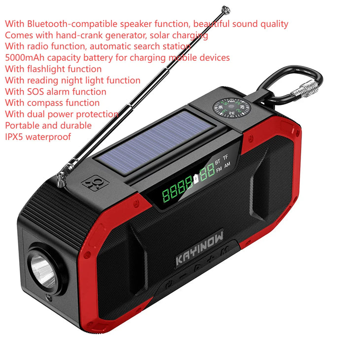SOLAIRE | Noodradio AM/FM Draagbare Radio met LED Zonne-Handkruk USB 5000mAh/10000mAh Oplaadbare Zaklamp Leeslamp SOS Alarm |