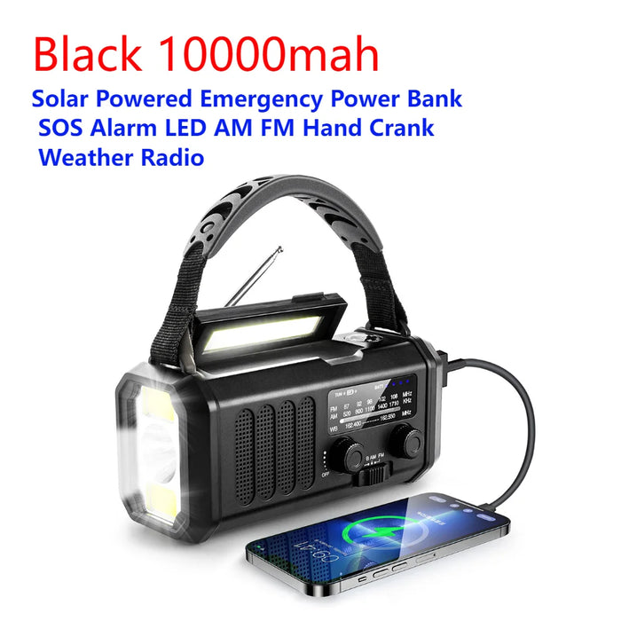 SOLAIRE | Noodradio AM/FM Draagbare Radio met LED Zonne-Handkruk USB 5000mAh/10000mAh Oplaadbare Zaklamp Leeslamp SOS Alarm |