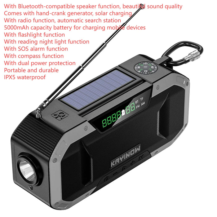 SOLAIRE | Noodradio AM/FM Draagbare Radio met LED Zonne-Handkruk USB 5000mAh/10000mAh Oplaadbare Zaklamp Leeslamp SOS Alarm |