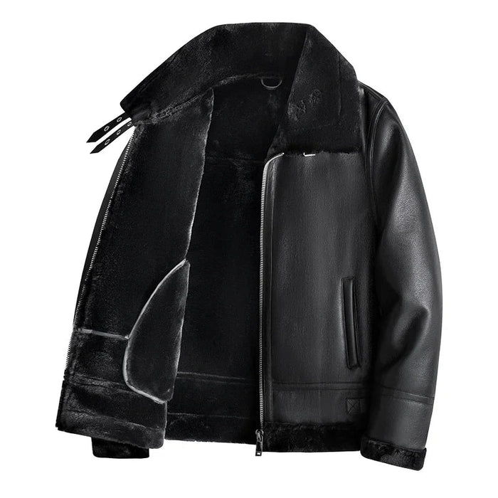 Sandy - Stijlvolle leren aviator jacket met faux sherpa voering