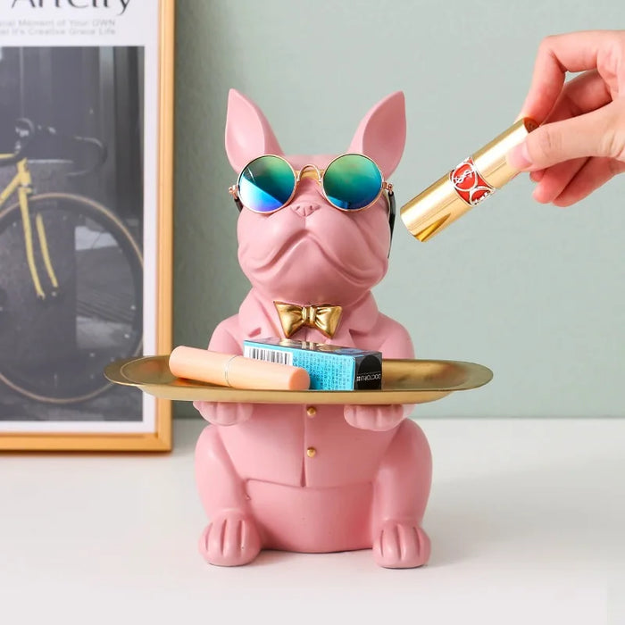 Franse Bulldog beeldje met dienblad voor stijlvolle decoratie
