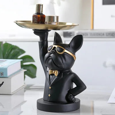Franse Bulldog beeldje met dienblad voor stijlvolle decoratie