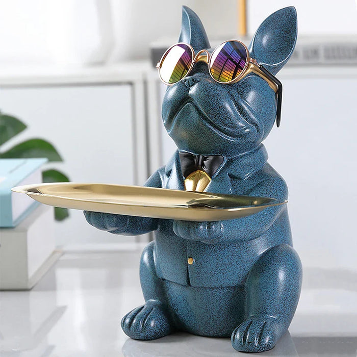 Franse Bulldog beeldje met dienblad voor stijlvolle decoratie