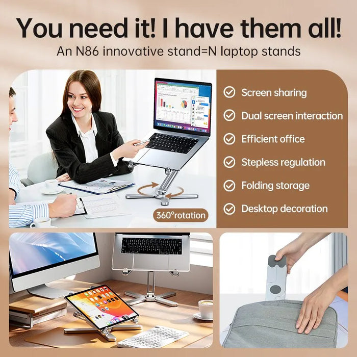 AeroGlide | Draagbare Aluminium Laptopstandaard | 360° Draaibaar en Verstelbaar