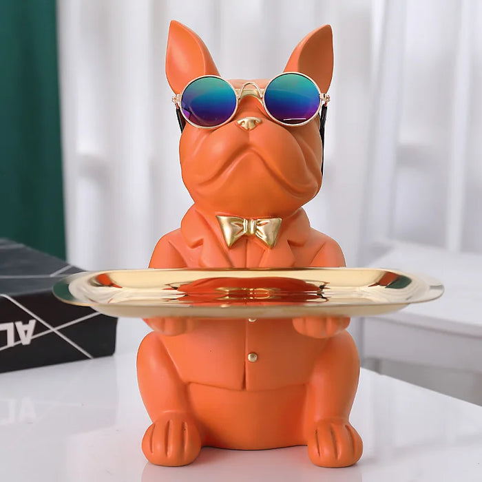 Franse Bulldog beeldje met dienblad voor stijlvolle decoratie
