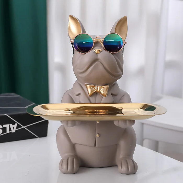 Franse Bulldog beeldje met dienblad voor stijlvolle decoratie