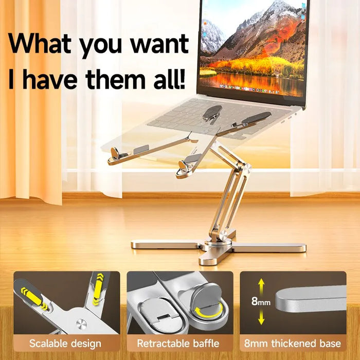 AeroGlide | Draagbare Aluminium Laptopstandaard | 360° Draaibaar en Verstelbaar