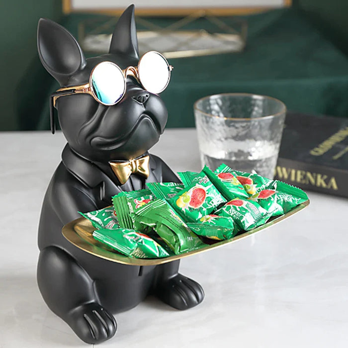 Franse Bulldog beeldje met dienblad voor stijlvolle decoratie
