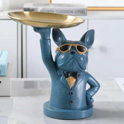 Franse Bulldog beeldje met dienblad voor stijlvolle decoratie