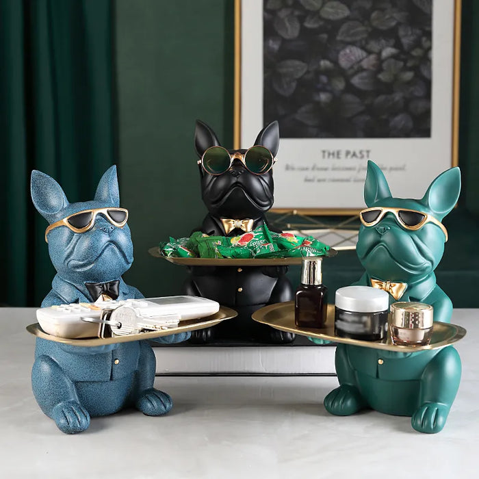 Franse Bulldog beeldje met dienblad voor stijlvolle decoratie