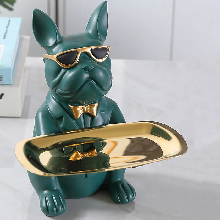 Franse Bulldog beeldje met dienblad voor stijlvolle decoratie