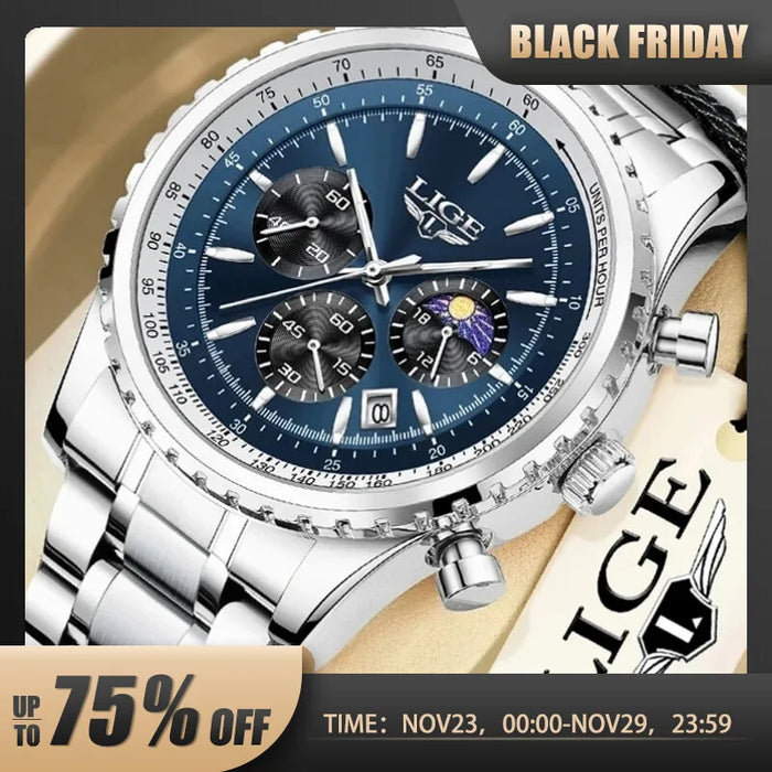 LIGE Stijlmeester 8989 | Quartz Horloge | Chronograaf | Waterbestendig | Roestvrij Staal