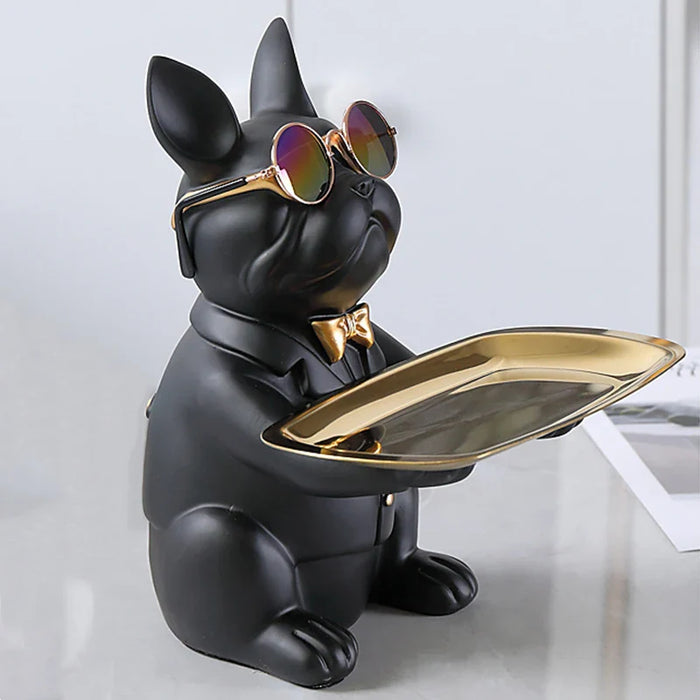 Franse Bulldog beeldje met dienblad voor stijlvolle decoratie