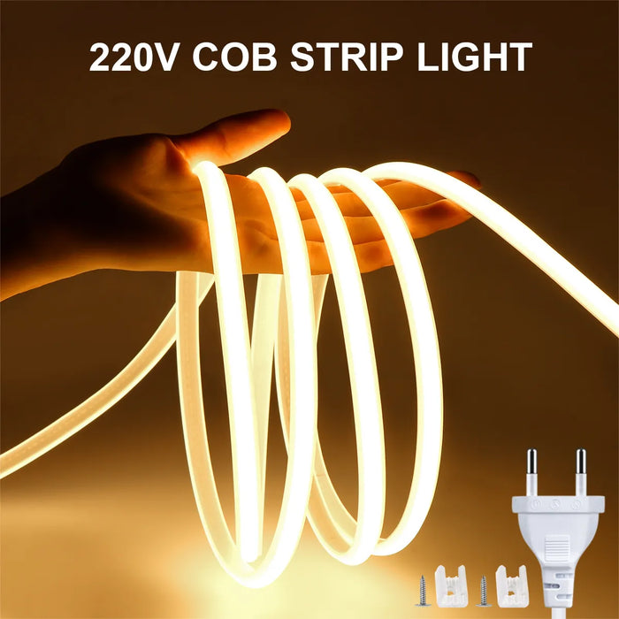 BrillianceGlo | 220V COB LED Strip | Waterdicht en Verstelbaar | DIY Verlichting