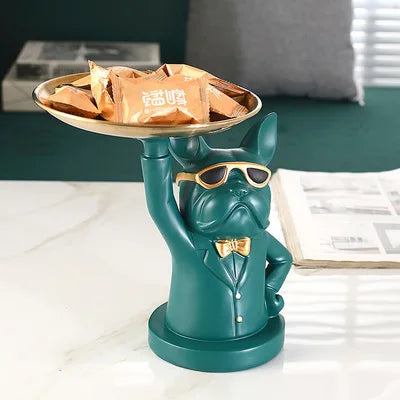 Franse Bulldog beeldje met dienblad voor stijlvolle decoratie