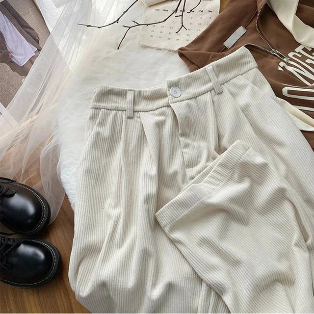 Carmen | Retro Corduroy Vrouwenbroek | Hoge Taille Pantalon | Wijde Broek