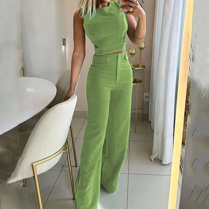 COUTURE METRO | Elegante Crop Top met Hoge Taille en Lange Broek - Stijlvolle Statement Piece
