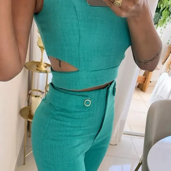 COUTURE METRO | Elegante Crop Top met Hoge Taille en Lange Broek - Stijlvolle Statement Piece
