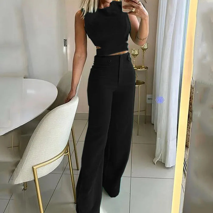 COUTURE METRO | Elegante Crop Top met Hoge Taille en Lange Broek - Stijlvolle Statement Piece