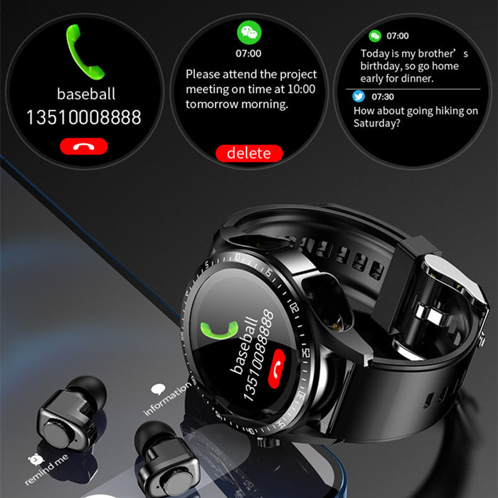 FusionFit Set | Multifunctionele Twee-in-één Slimme Armband met Belmogelijkheid + oortjes | Hartslagmonitor, Bluetooth-oproep, Slimme Herinnering | Stijlvol en Functioneel