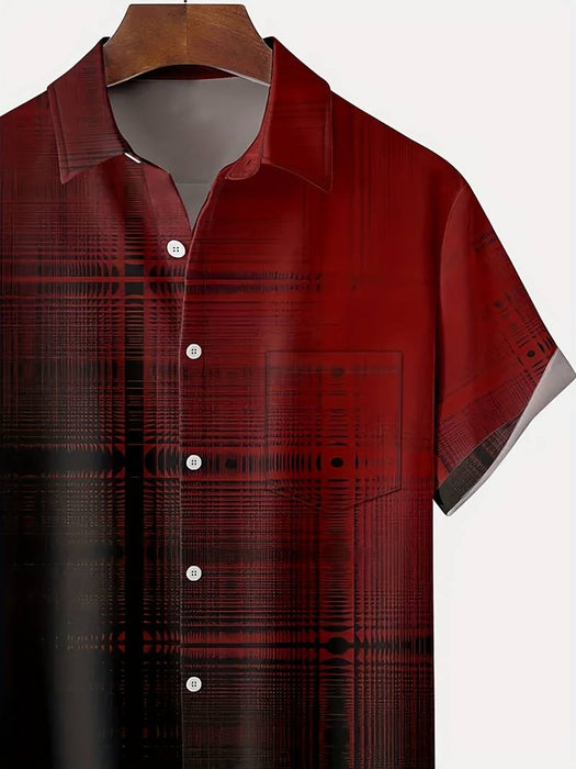Kent - Geruit design overhemd voor heren met korte mouwen | Uniek Ombre Rood en Zwart Glitch Patroon Overhemd