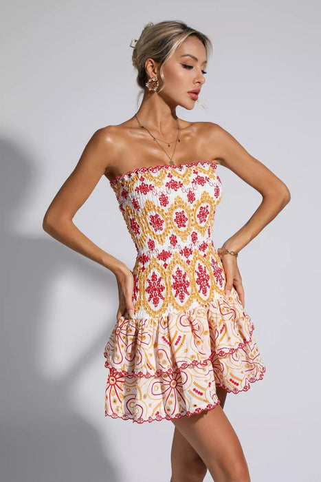 Elviane Broderie Anglaise Strapless Jurk | Elegante broderie anglaise