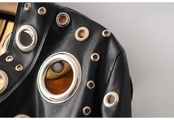 Revoria Metallic Gaten Bikerjack | Glanzend en stoer