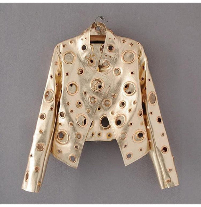 Revoria Metallic Gaten Bikerjack | Glanzend en stoer