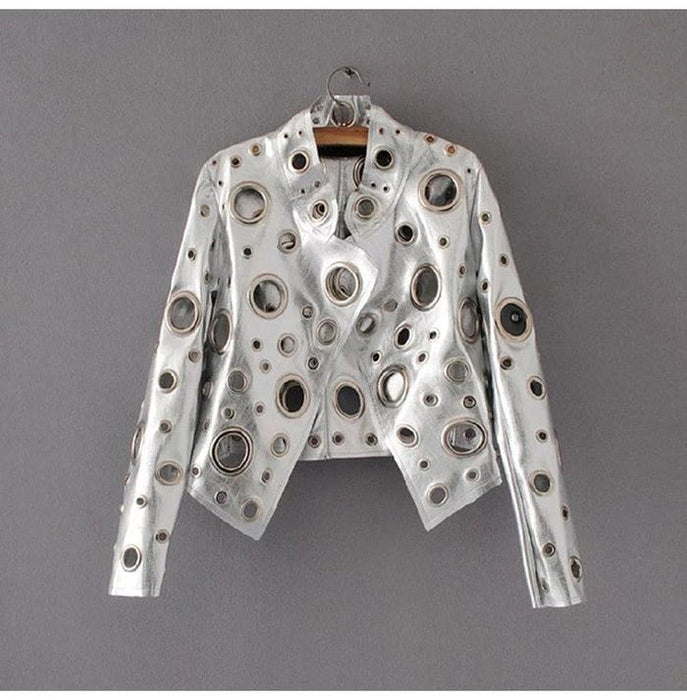 Revoria Metallic Gaten Bikerjack | Glanzend en stoer