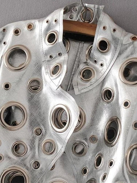 Revoria Metallic Gaten Bikerjack | Glanzend en stoer