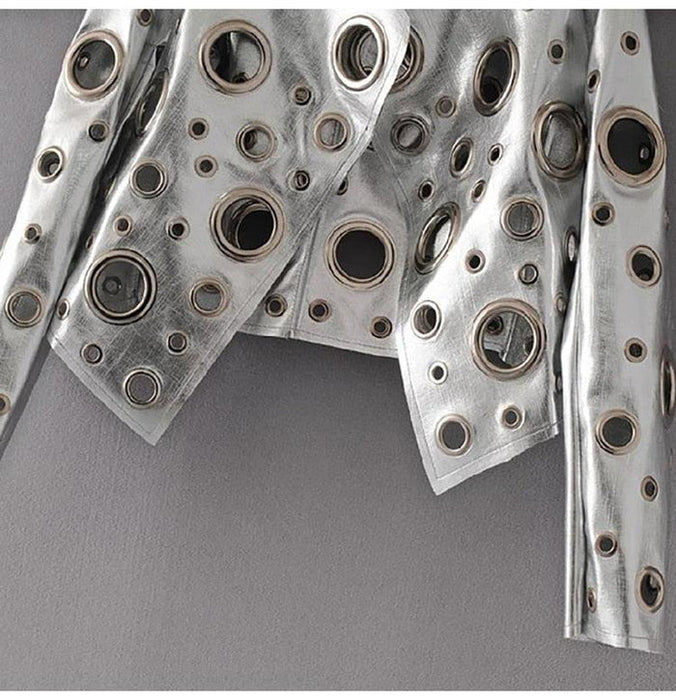 Revoria Metallic Gaten Bikerjack | Glanzend en stoer