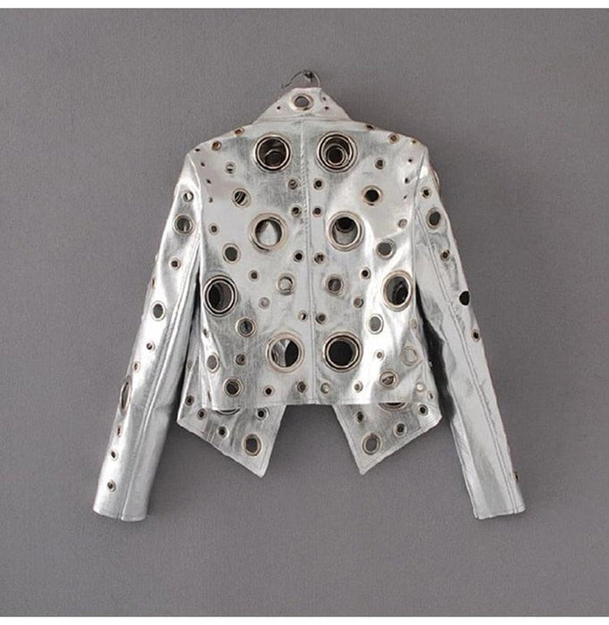 Revoria Metallic Gaten Bikerjack | Glanzend en stoer