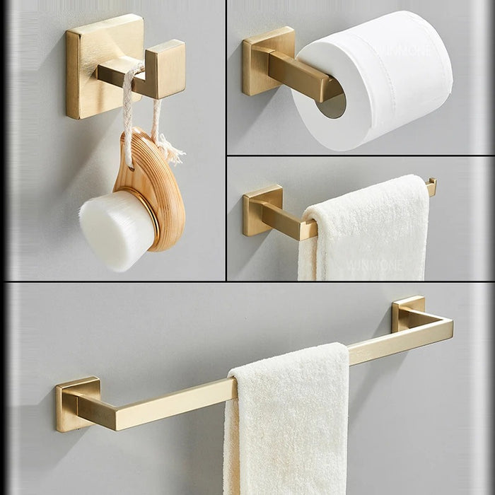 LUXE LEVEN | Badkamer Accessoires Set met Geborsteld Gouden Hardware | Zwarte Badkamer Accessoires Set 4 Stuks
