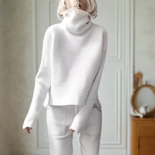 Cecilia - Comfortabele tweedelig katoenen set met hoge kraag, comfortabele en chique stijl