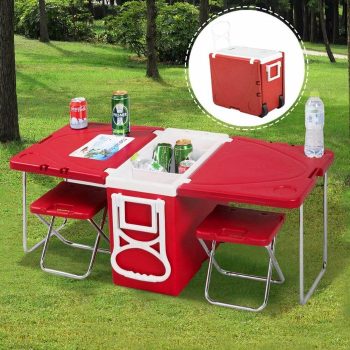 PicnicPro | Multi Function Foldable Rolling Cooler Box Picnic Camping Outdoor Furniture Set | De perfecte picknickset