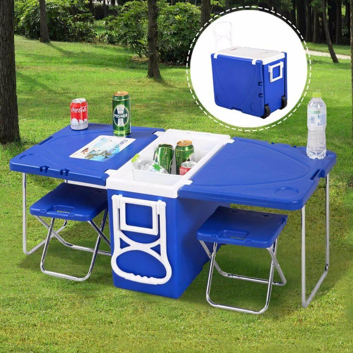 PicnicPro | Multi Function Foldable Rolling Cooler Box Picnic Camping Outdoor Furniture Set | De perfecte picknickset