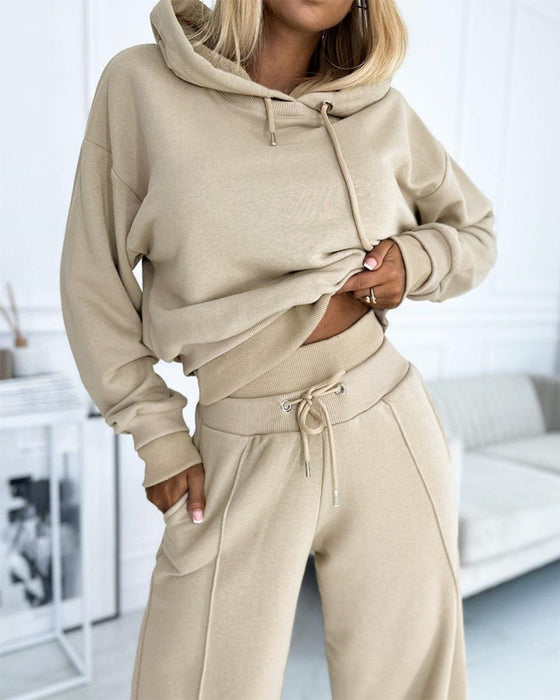 ISABEL | Modieuze Patchwork Hoodie en Broek Set - Warme Dames Winteroutfit